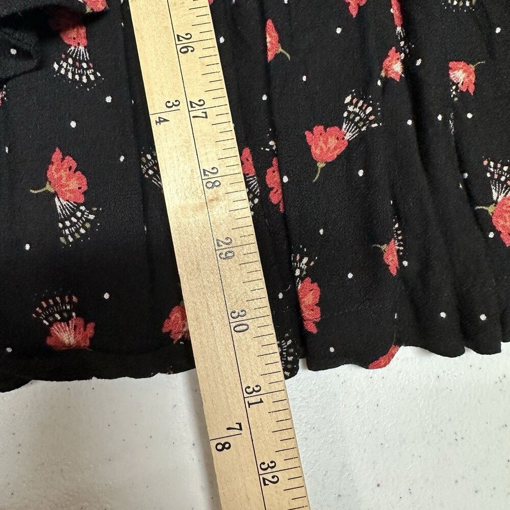 Free People Tegan Mini Swing Dress Size 4 Bell Sleeve Black Floral Cut out - Picture 9 of 9